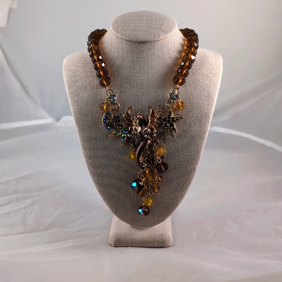 Kirks Folly Statement Necklace Celestial Dragons Fantasy Beaded Gold - Picture 3 of 9